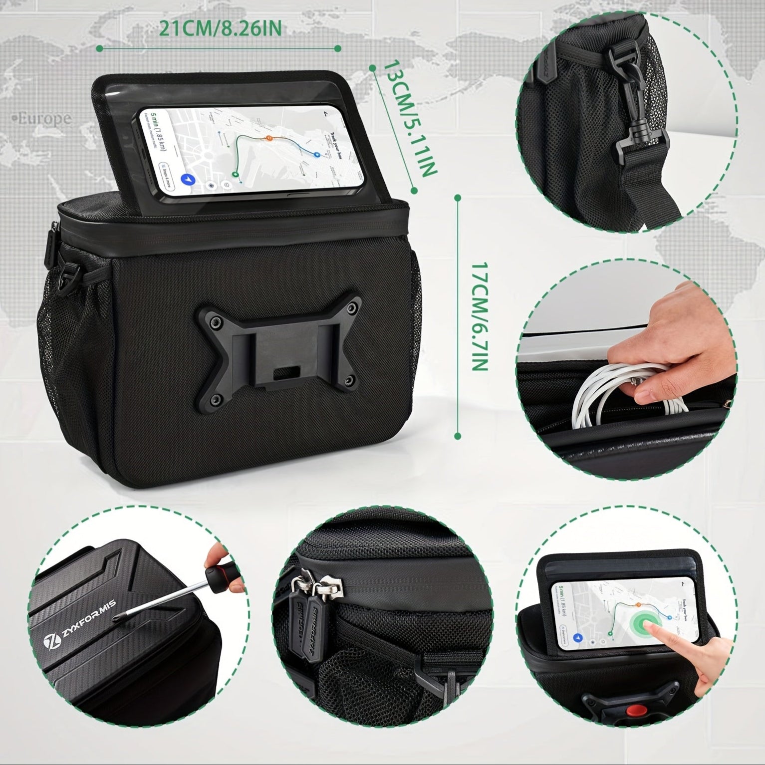 Bicycle Handlebar Bag with Phone Case Mount-2