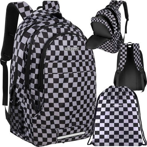 Kruzzel 24531 Iskolai hátizsák, 30 l, kockás, 2in1-0