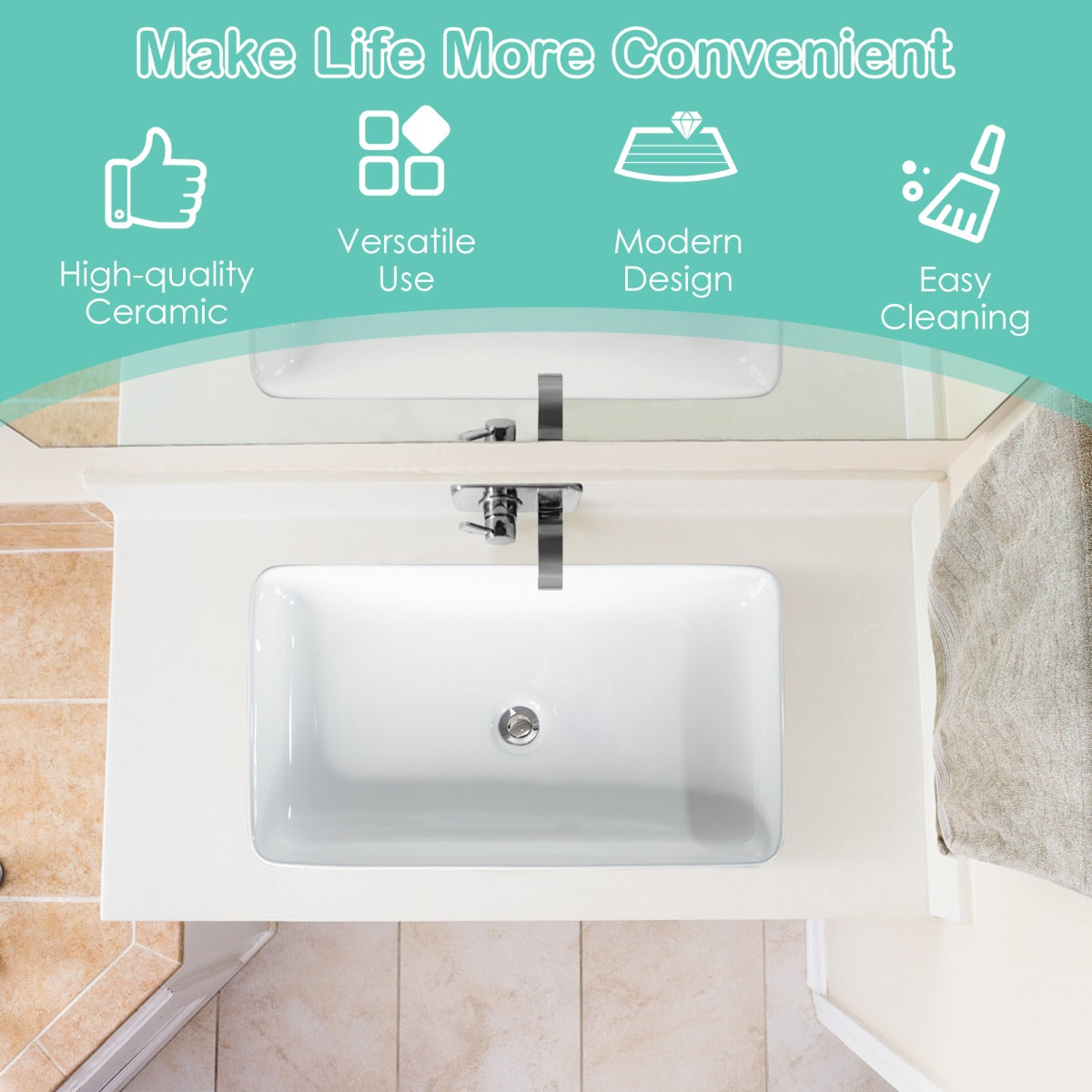 NNECW Bathroom Vessel Sink with Pop-up Drain