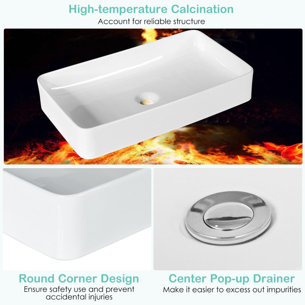 NNECW Bathroom Vessel Sink with Pop-up Drain