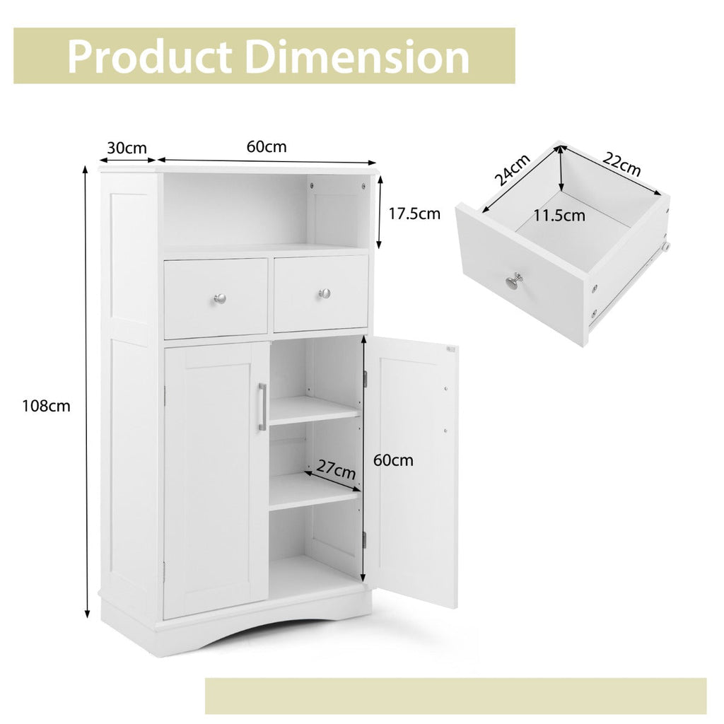 NNECW Bathroom Floor Cabinet with 2 Adjustable Shelves for Bathroom-White