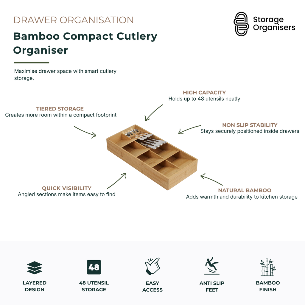 Bamboo Compact Cutlery Organiser
