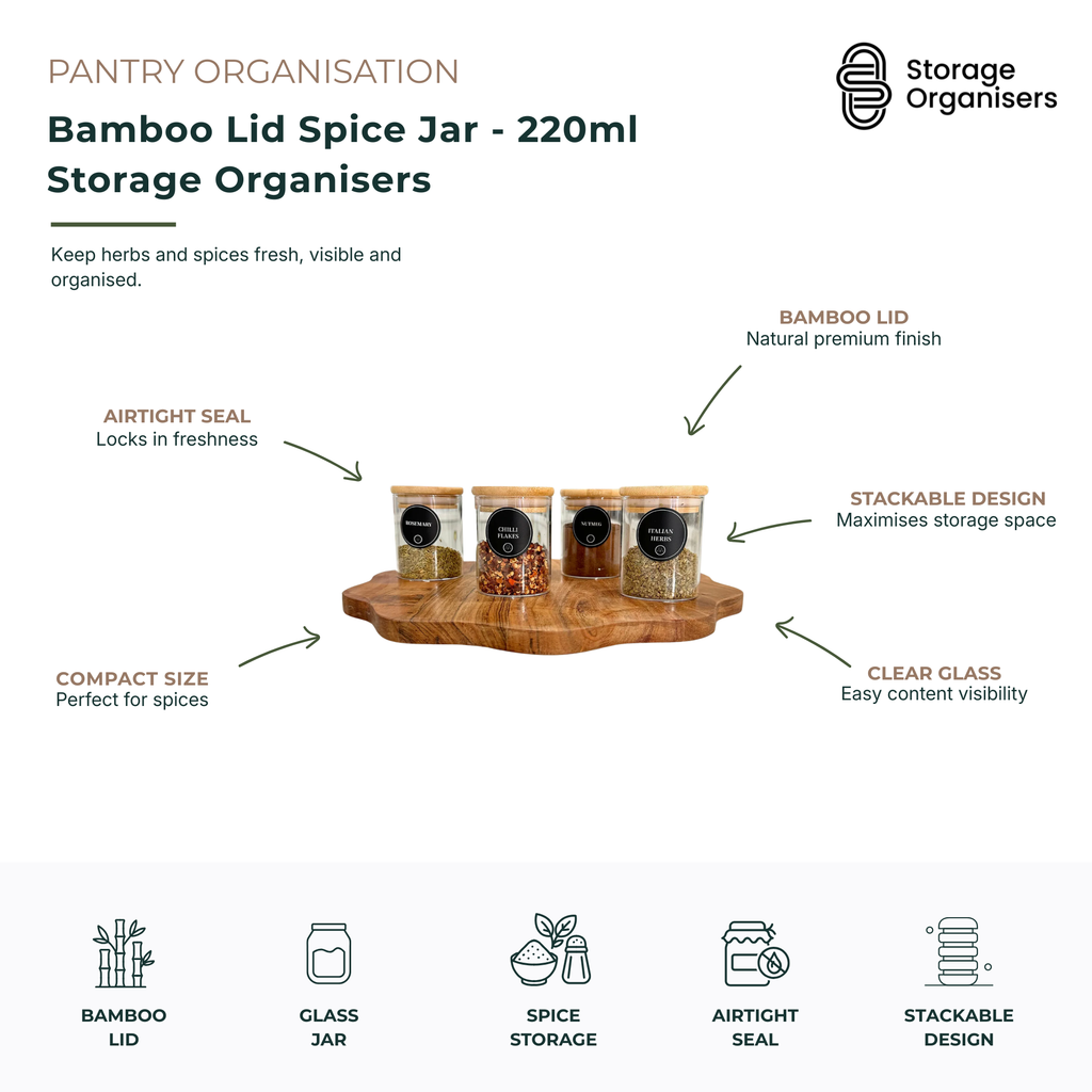 Bamboo Lid Spice Jar - 220ml Storage Organisers-4