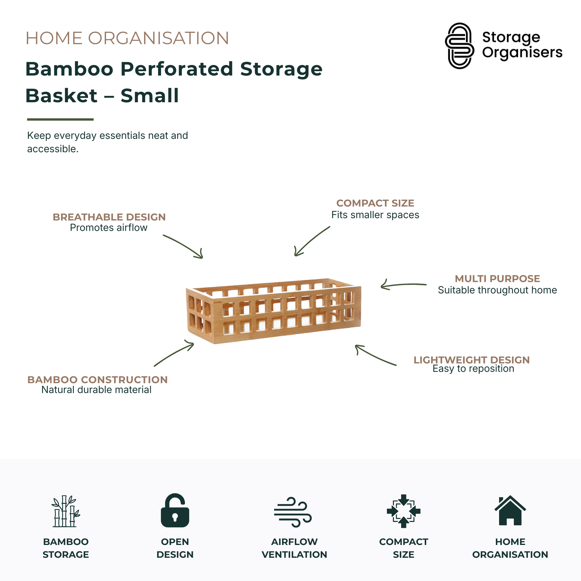 Bamboo Perforated Storage Basket – Small