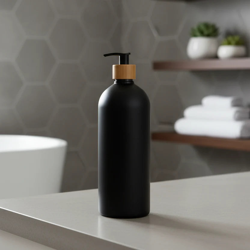 Black Bathroom Pump Bottle – 1 L Refillable Dispenser