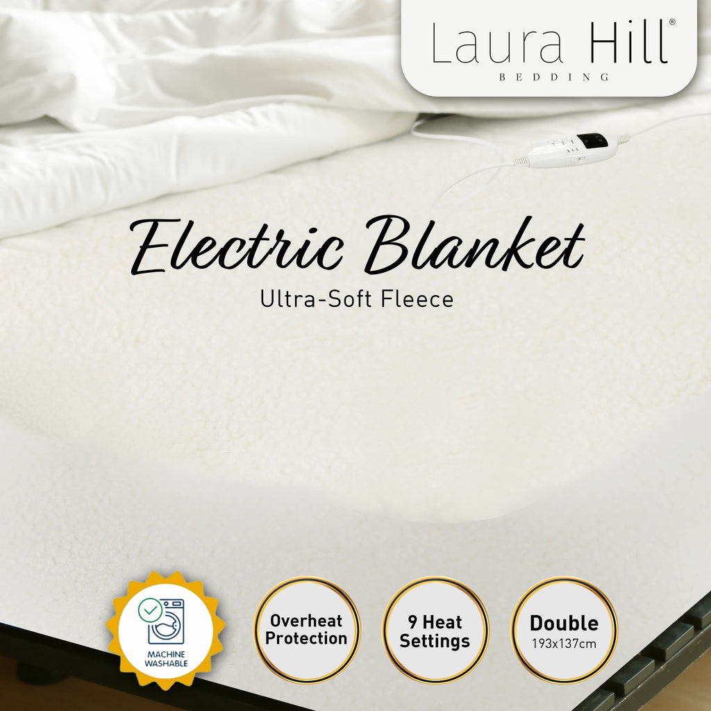NNEDPE Heated Electric Blanket Fitted Fleece Underlay Throw Double