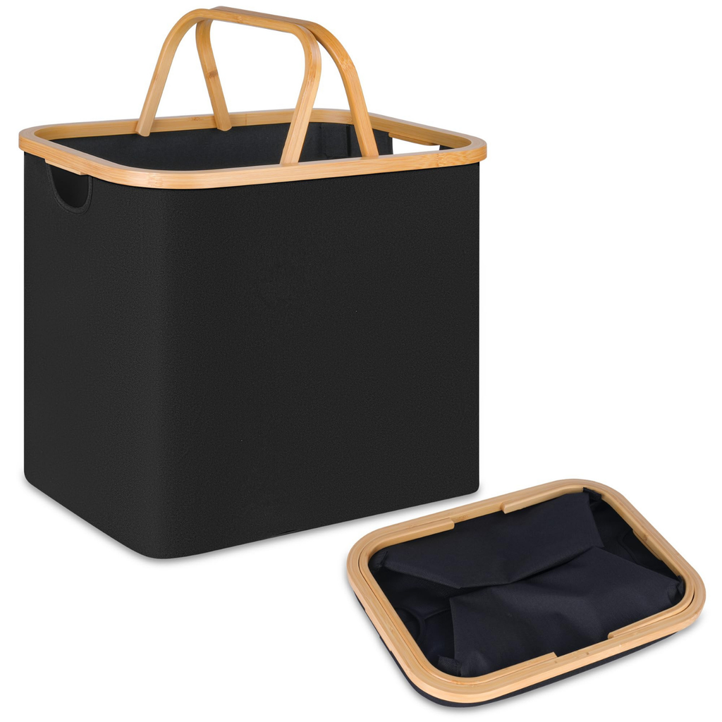 Black Linen Basket with Double Handle-4