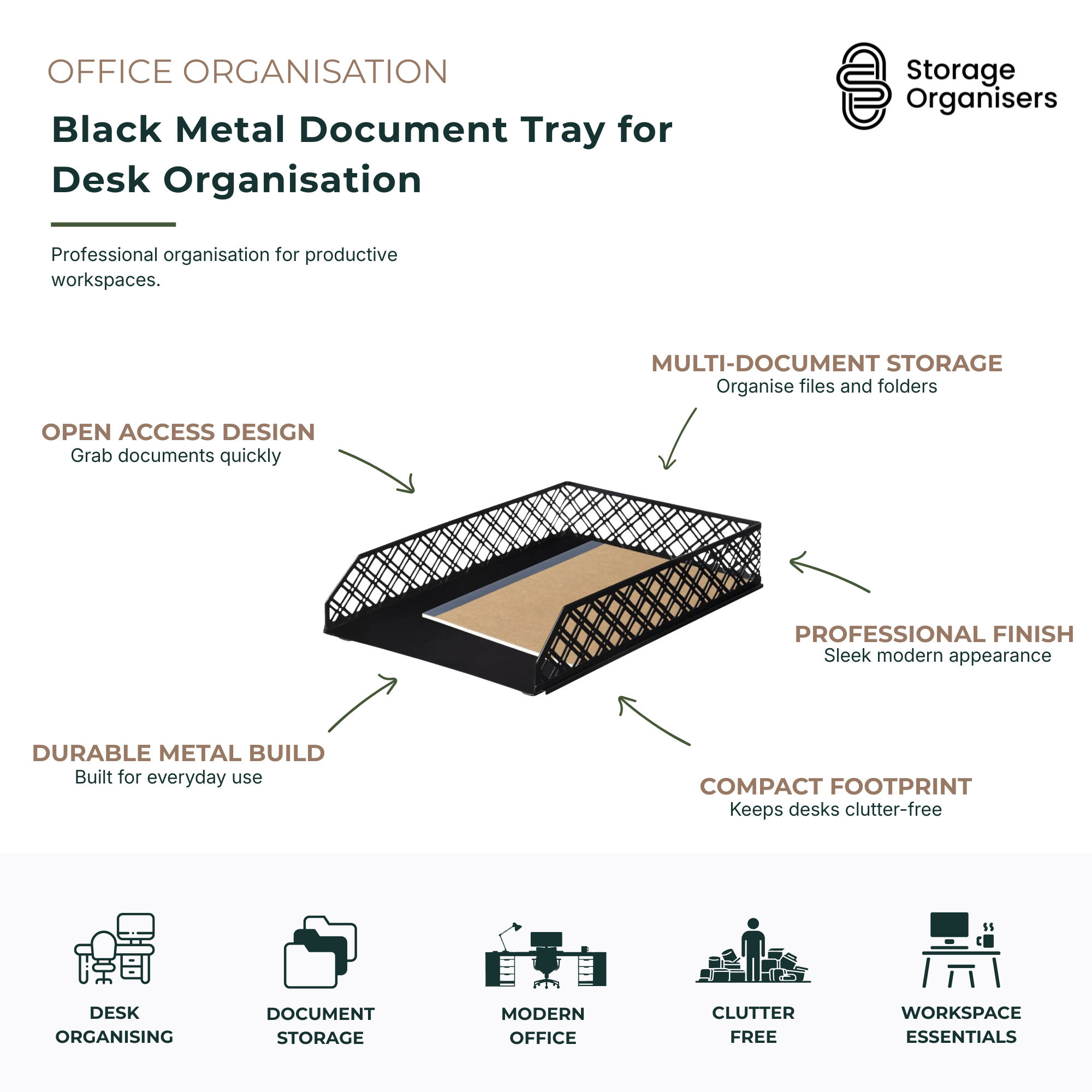 Black Metal Document Tray for Desk Organisation-3