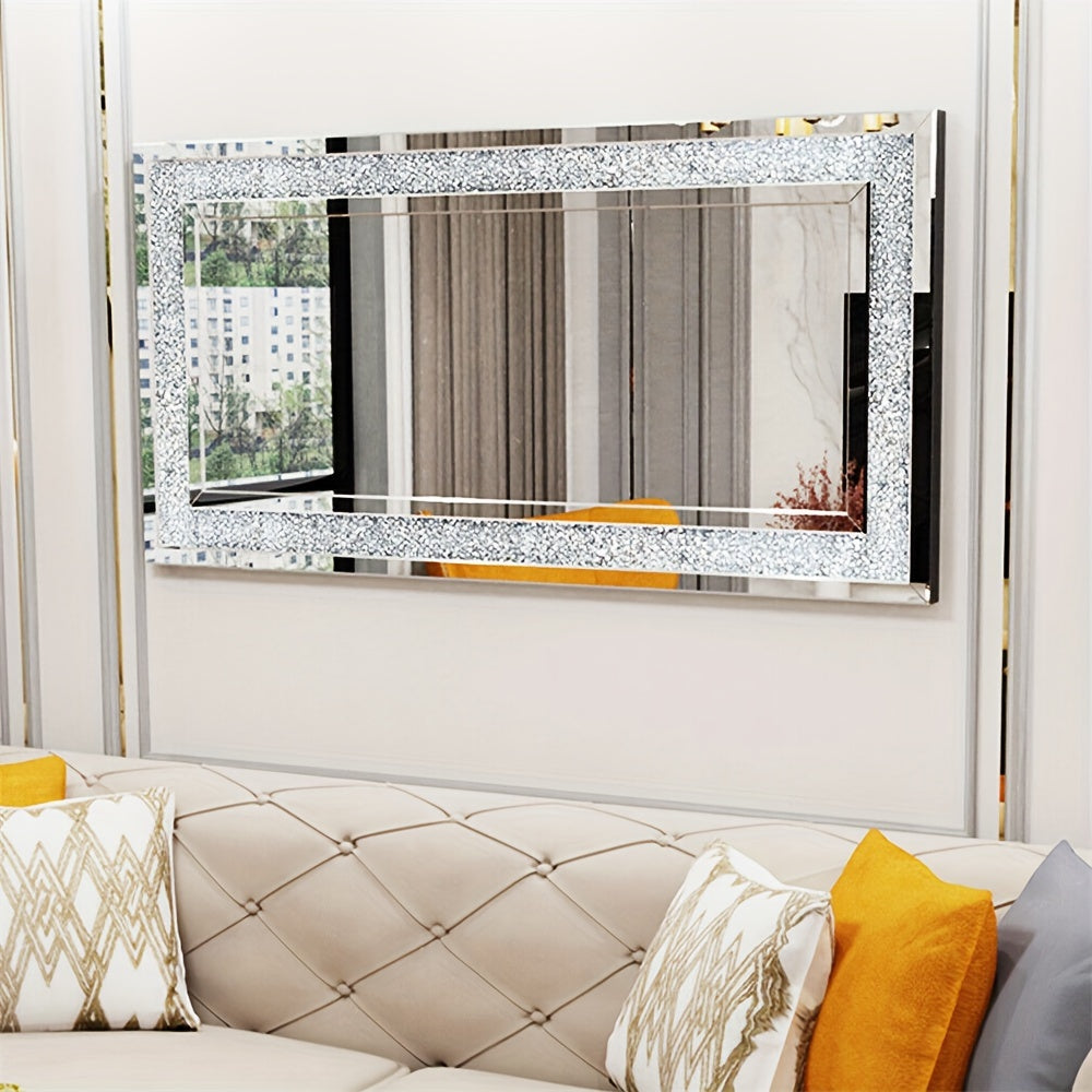 Extra Large Crushed Crystal Silver Vanity Wall Mirror (120cm)