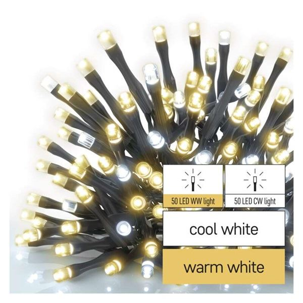 Emos LED fényfüzér 10m 100LED IP44 melegfehér-hidegfehér (D1AN01)-0