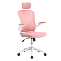 Ergonomiczny fotel biurowy z podparciem lędźwiowym i zagłówkiem, różowy-0