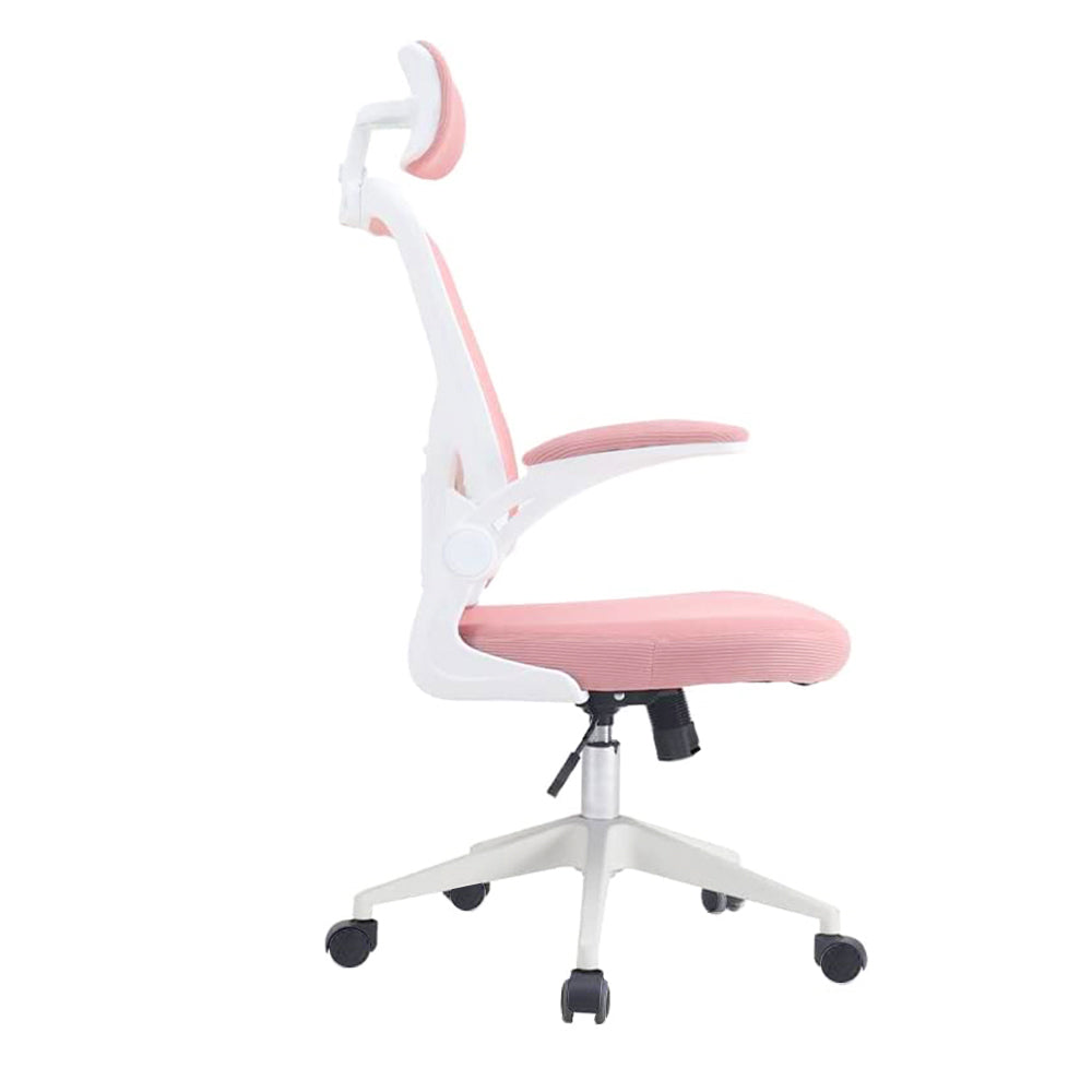 Ergonomiczny fotel biurowy z podparciem lędźwiowym i zagłówkiem, różowy-1