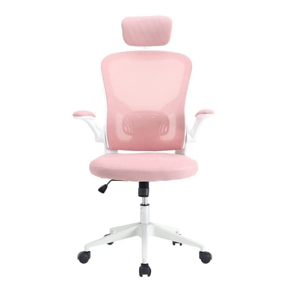 Ergonomiczny fotel biurowy z podparciem lędźwiowym i zagłówkiem, różowy-2