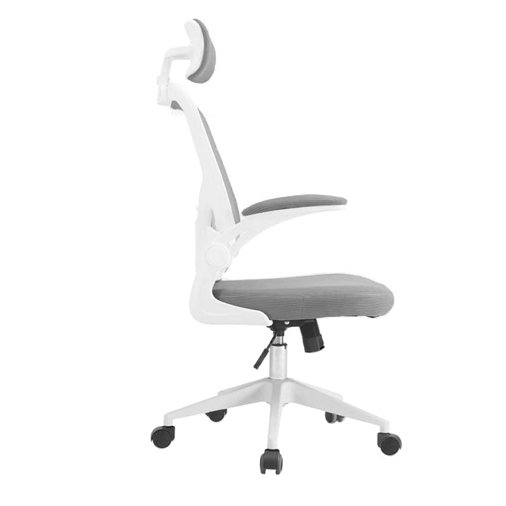 Ergonomiczny fotel biurowy z podparciem lędźwiowym i zagłówkiem, szary-1