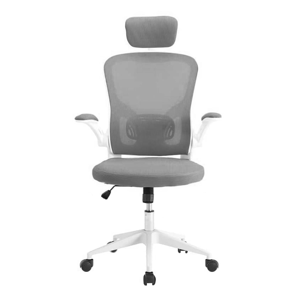 Ergonomiczny fotel biurowy z podparciem lędźwiowym i zagłówkiem, szary-2