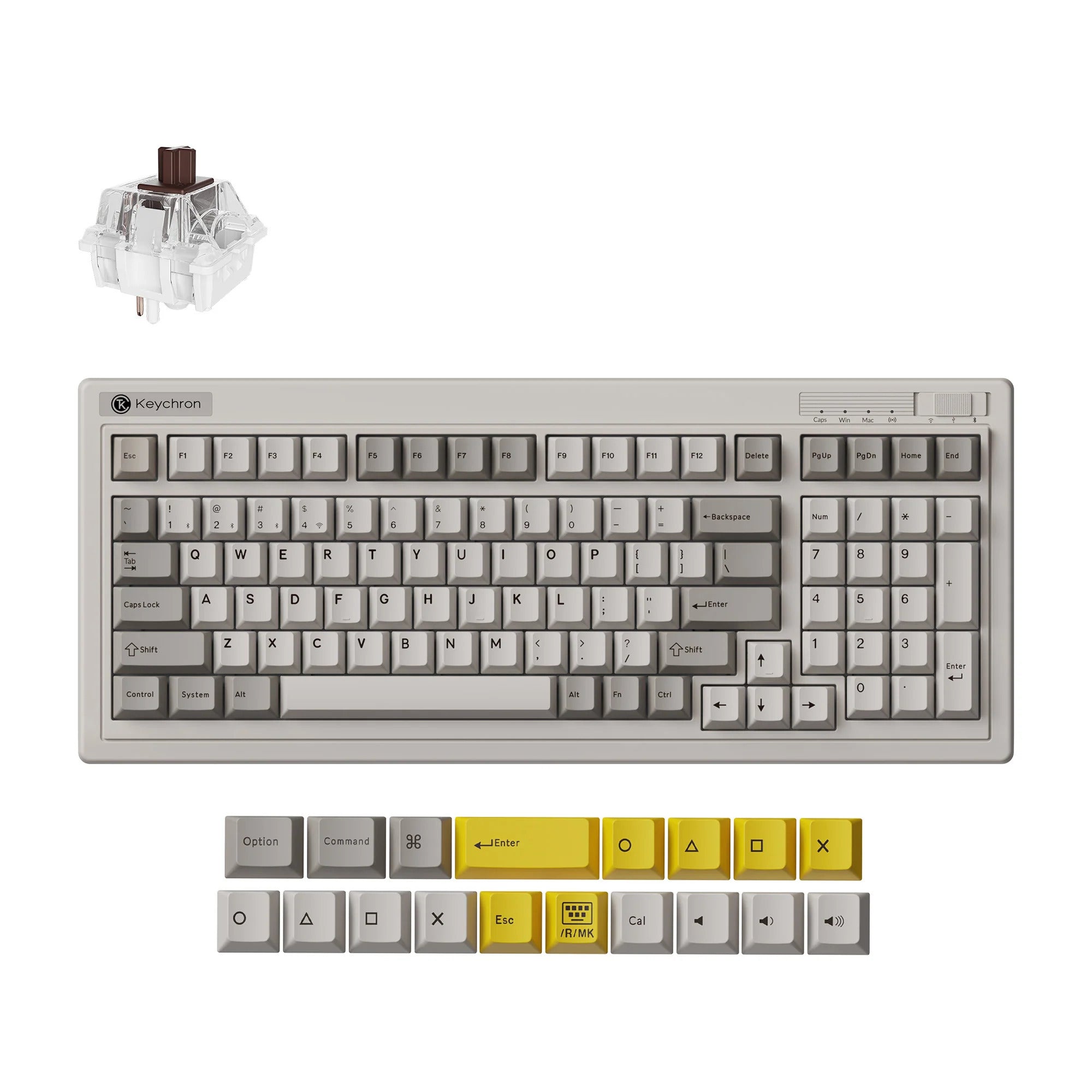 Keychron r5-m3 qmk wireless mechanical keyboard (gray, us layout (qwerty), super brown, 96%, rgb, cherry pbt, hot swap, 2.4 ghz bluetooth 5.3 usb-c)-0