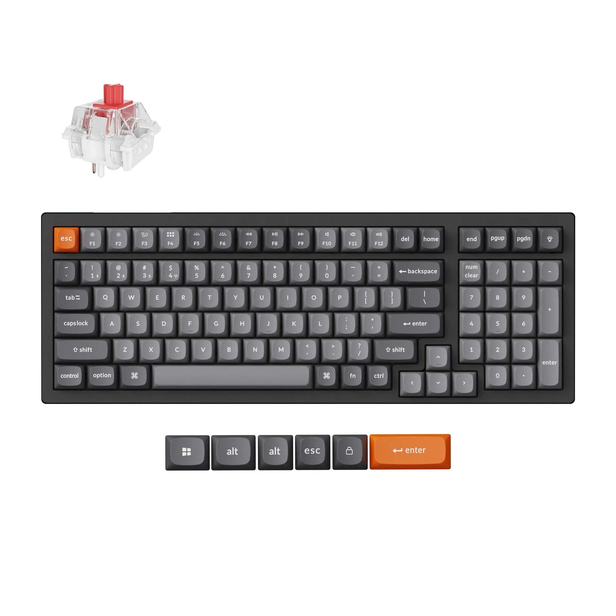 Keychron k4 max-h1, keyboard (black, US layout, super red, 96%, RGB, double-shot PBT keycaps, hot swap, Bluetooth USB-C 2.4 GHz)-0