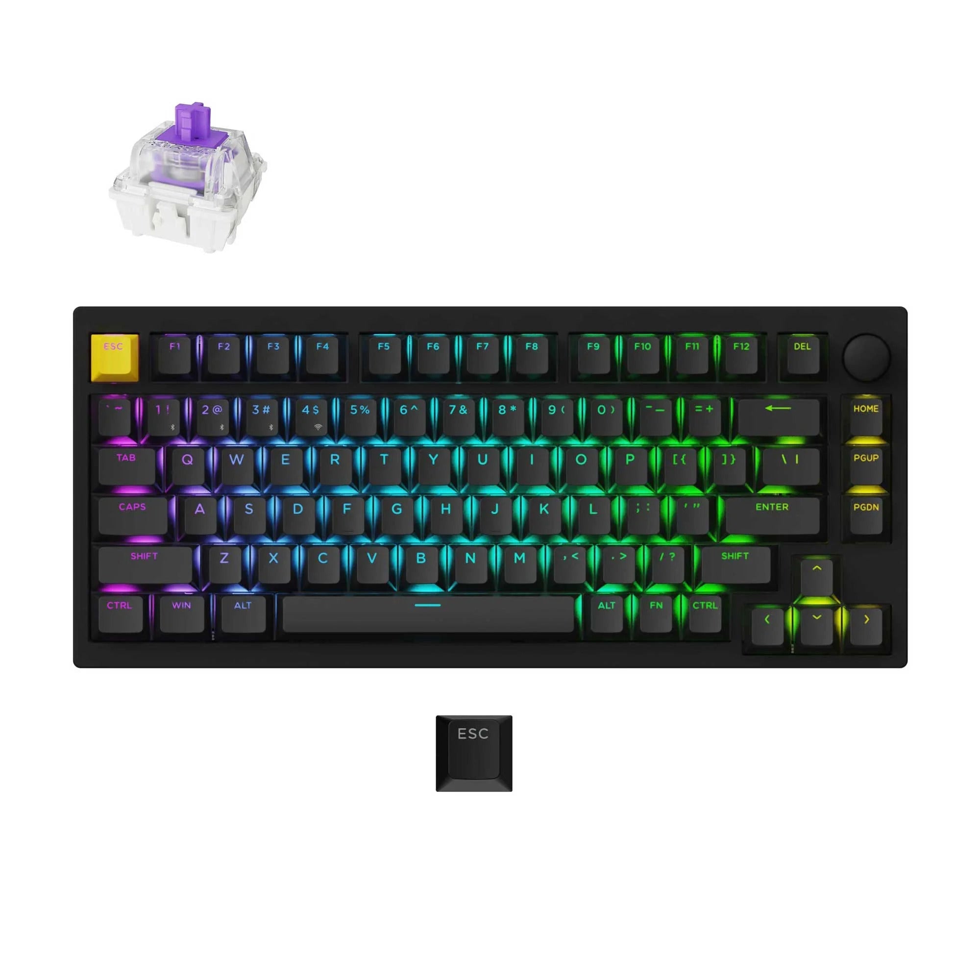 Lemokey P1 HE-M1 Wireless Magnetic Switch Custom Gaming Keyboard (Black, US Layout (QWERTY), Gateron Double-Rail Magnetic Nebula, 75%, RGB LEDs, Double-Shot PBT, Hot-Swap, 2.4 | Bluetooth | USB-C, Knob)-0
