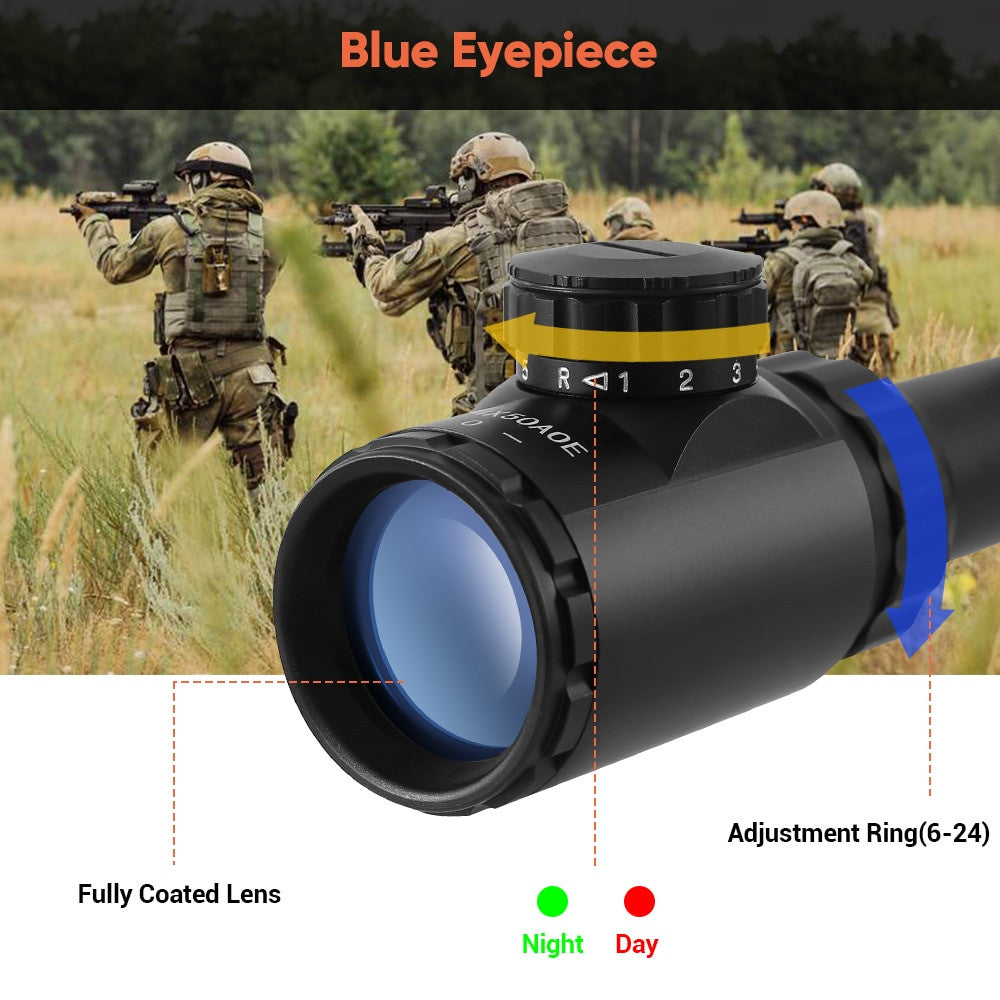 6-24x50 Tactical Rifle Scope Red & Green Cross Airsoft