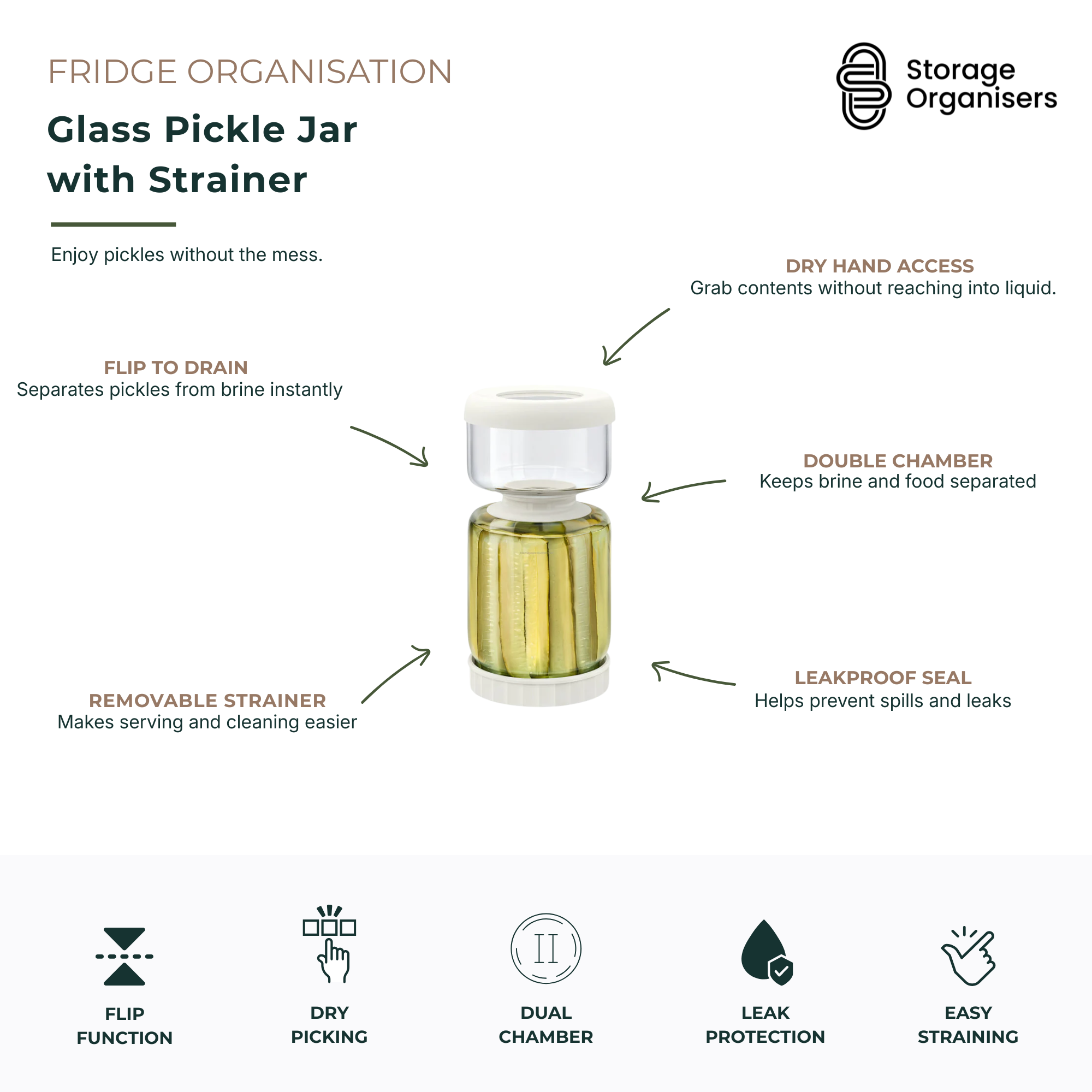 Glass Pickle Jar with Strainer