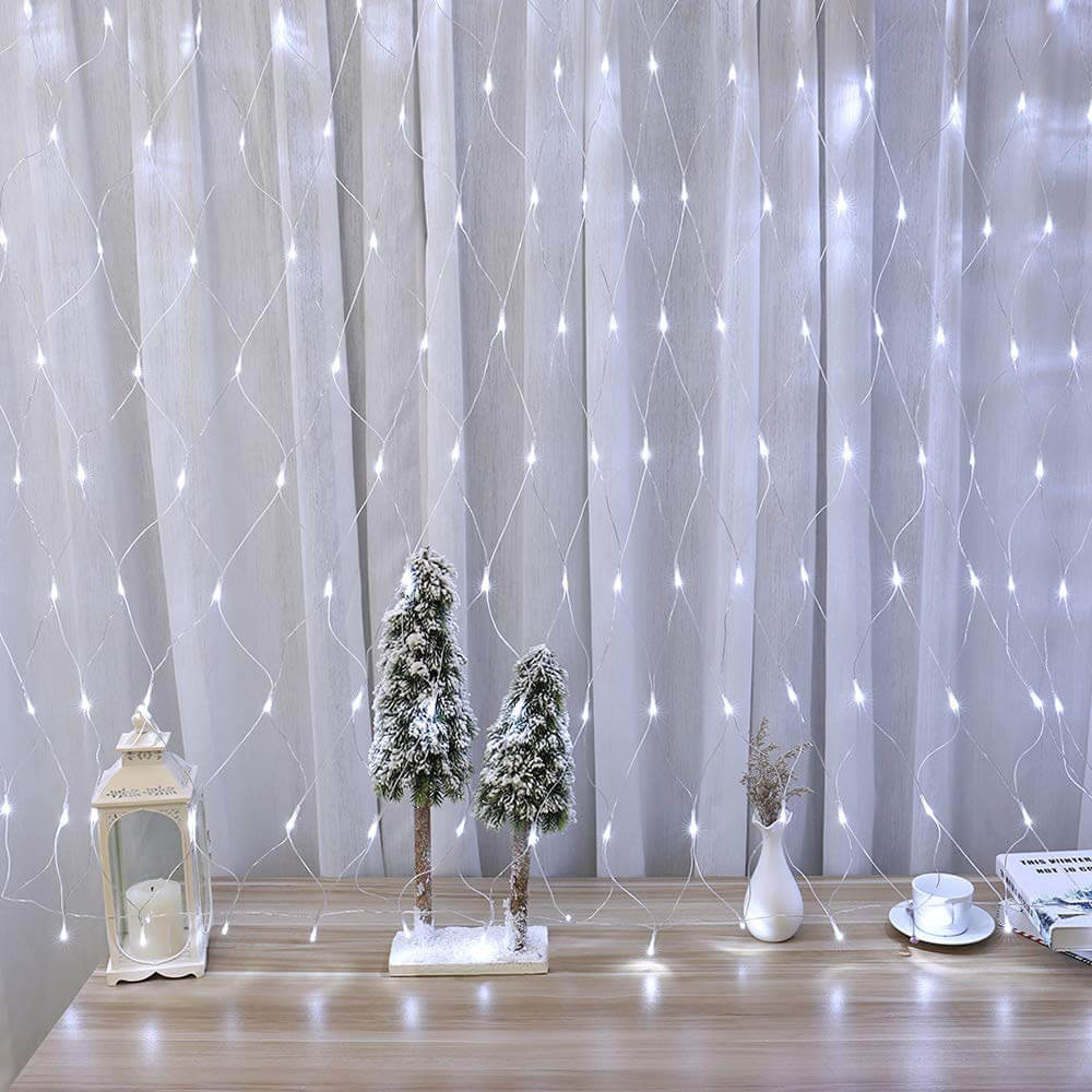 128 LED-es hálós fényfüzér, 2 színben-hidegfehér-1
