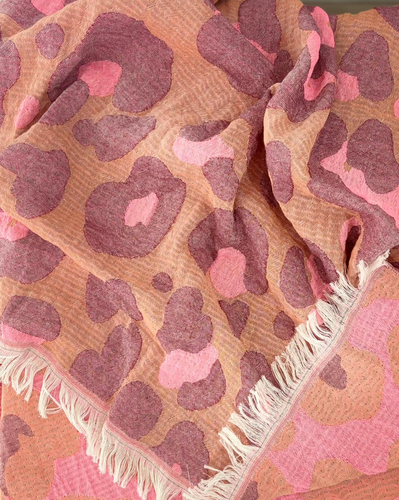 Women's Changing Poncho Neon Safari Camel & Rose – Jacquard Cotton-3