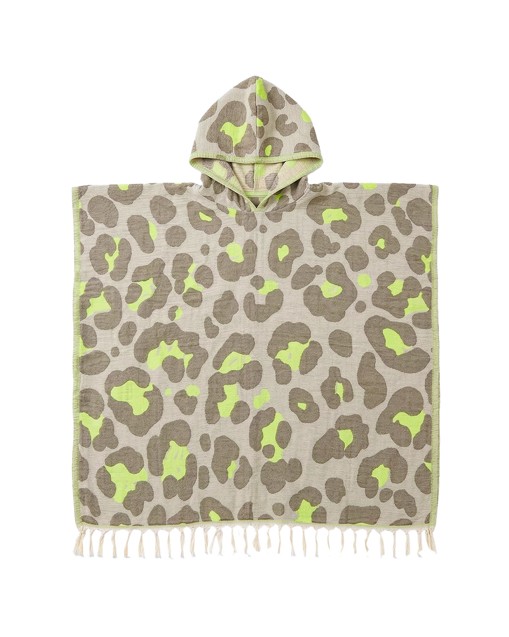 Women's Changing Poncho Neon Safari Grey & Lime – Jacquard Cotton-2