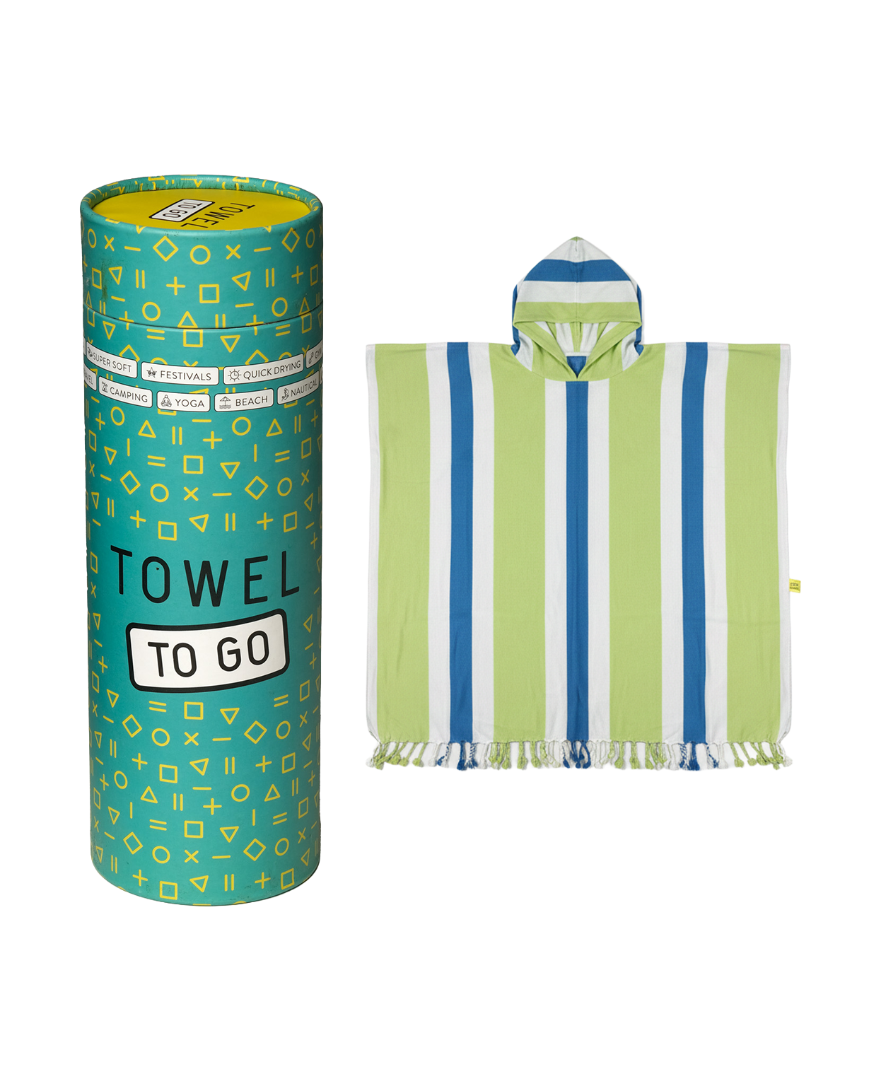 Women's Beach Poncho Recycled Cotton – Coral Coast Lime & Ocean Blue-2