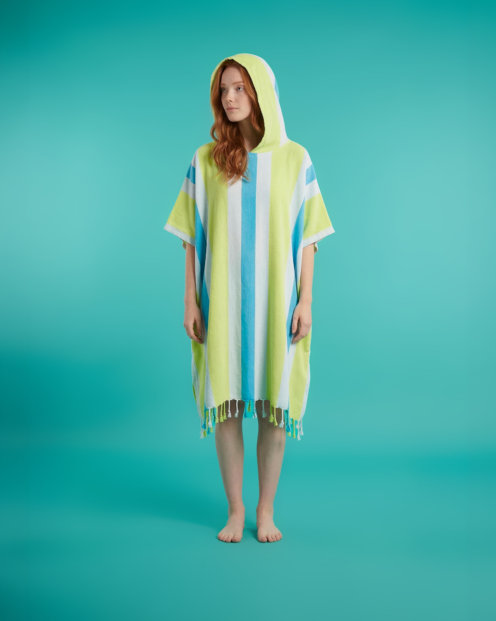 Women's Beach Poncho Recycled Cotton – Coral Coast Lime & Ocean Blue-1
