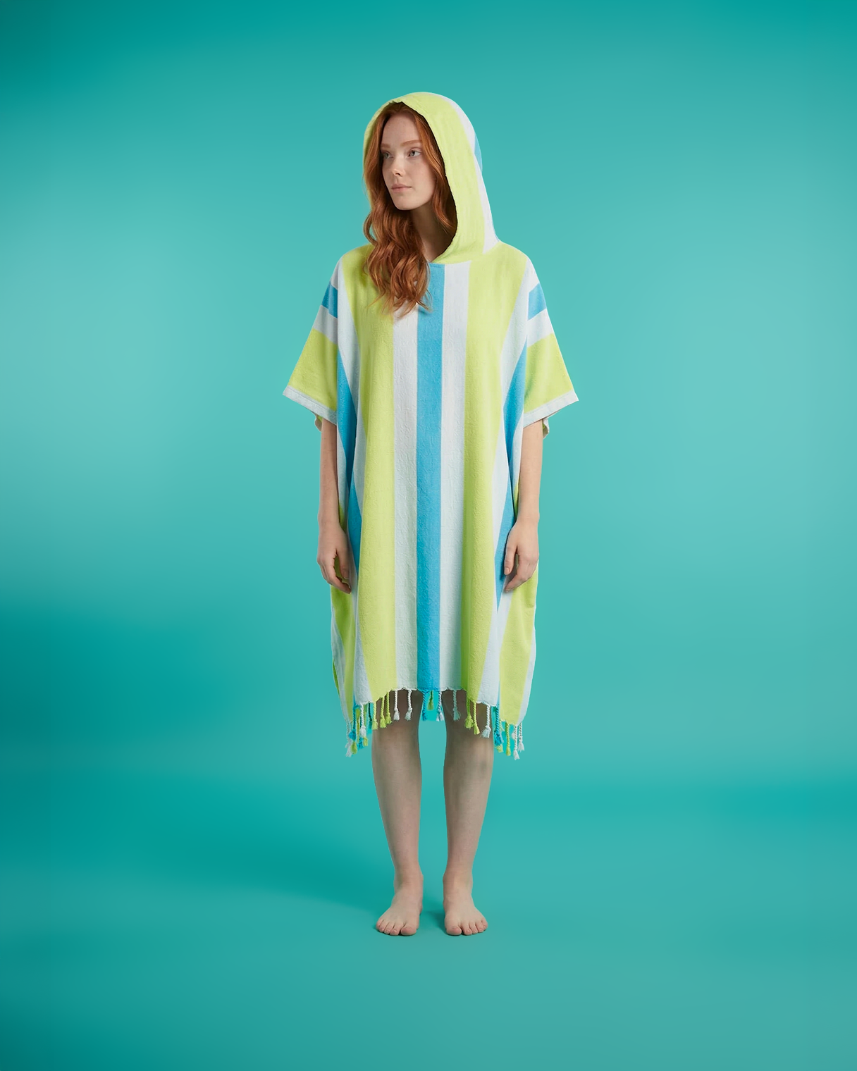 Women's Beach Poncho Recycled Cotton – Coral Coast Lime & Ocean Blue-1