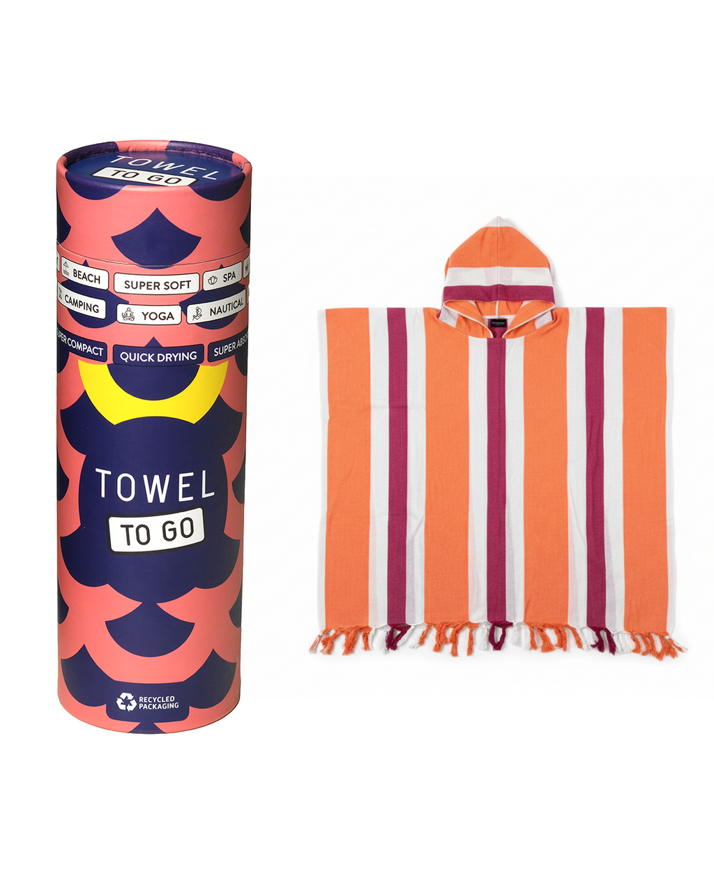 Women's Beach Poncho Recycled Cotton – Coral Coast Orange & Fuchsia-2