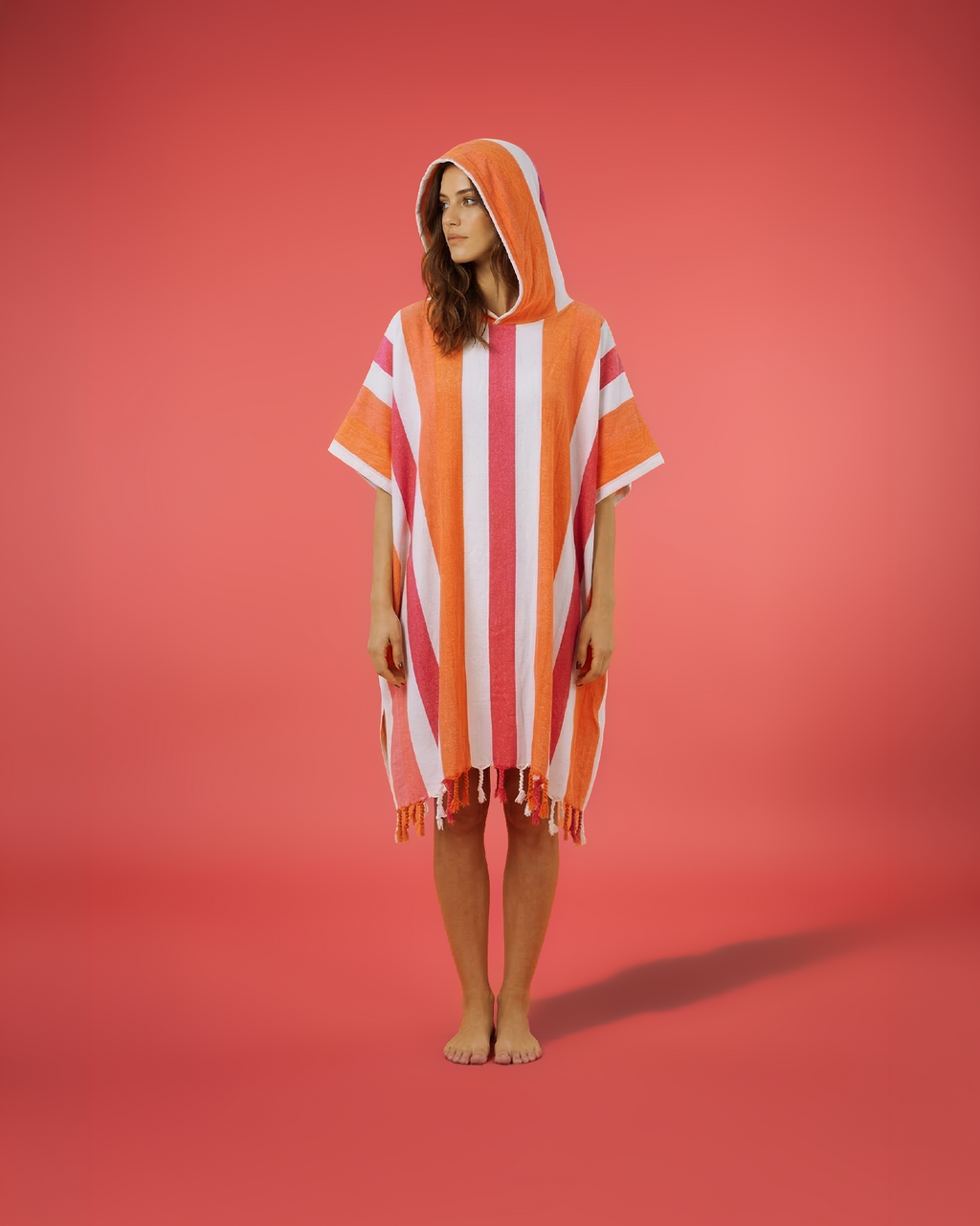 Women's Beach Poncho Recycled Cotton – Coral Coast Orange & Fuchsia-1