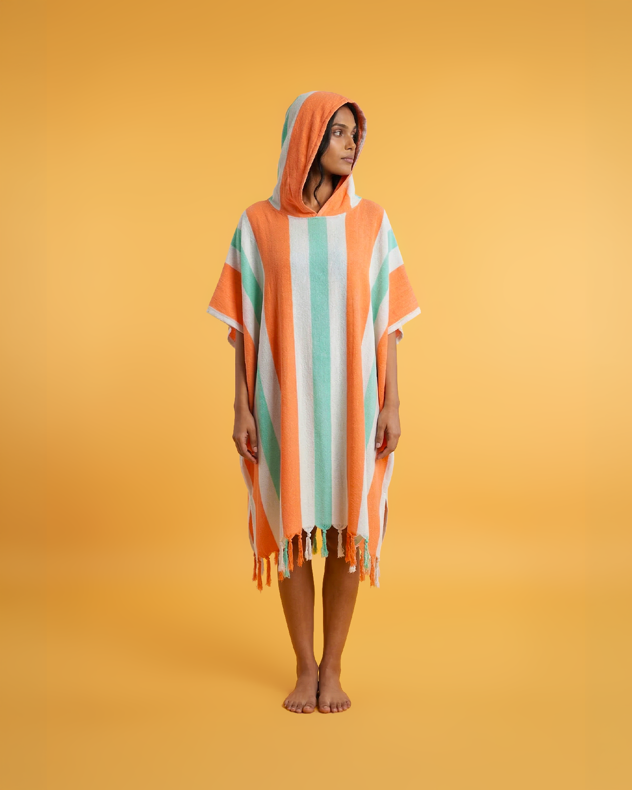 Women's Beach Poncho Recycled Cotton – Coral Coast Orange & Mint-1