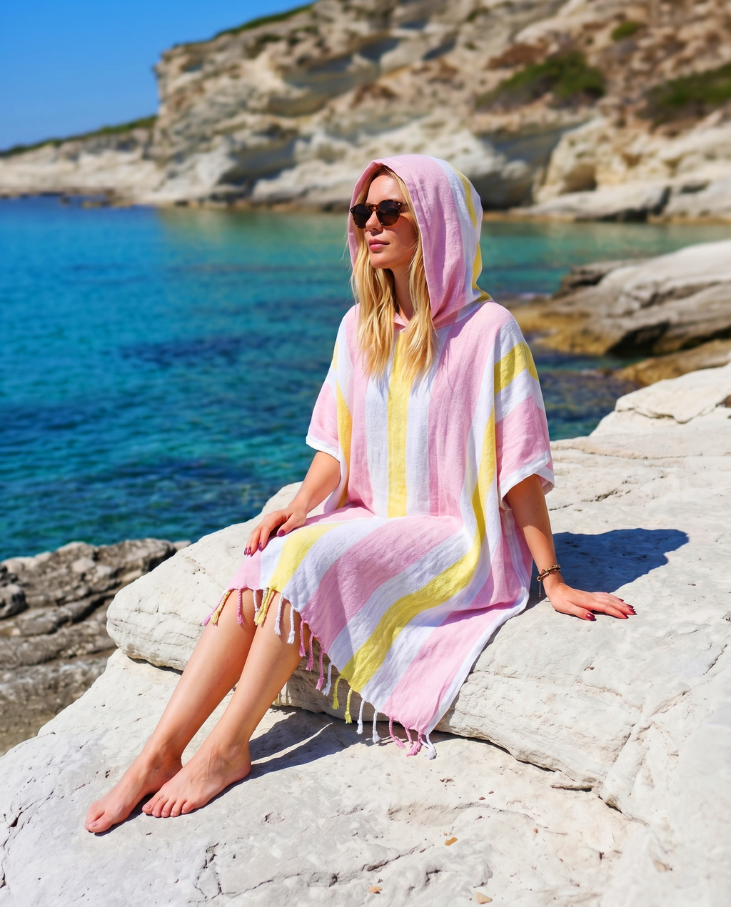 Women's Beach Poncho Recycled Cotton – Coral Coast Rose & Sunset-0