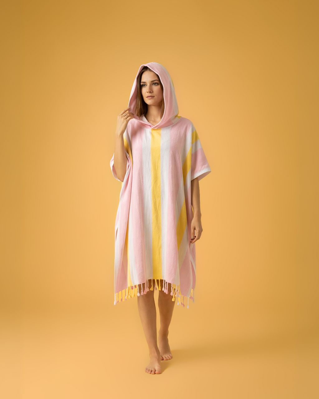 Women's Beach Poncho Recycled Cotton – Coral Coast Rose & Sunset-1