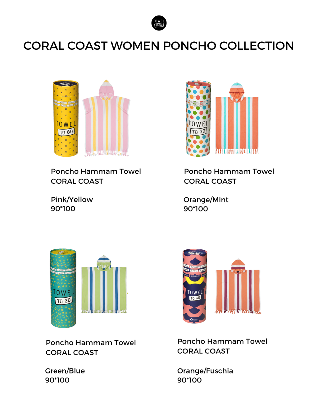 Women's Beach Poncho Recycled Cotton – Coral Coast Orange & Mint-3
