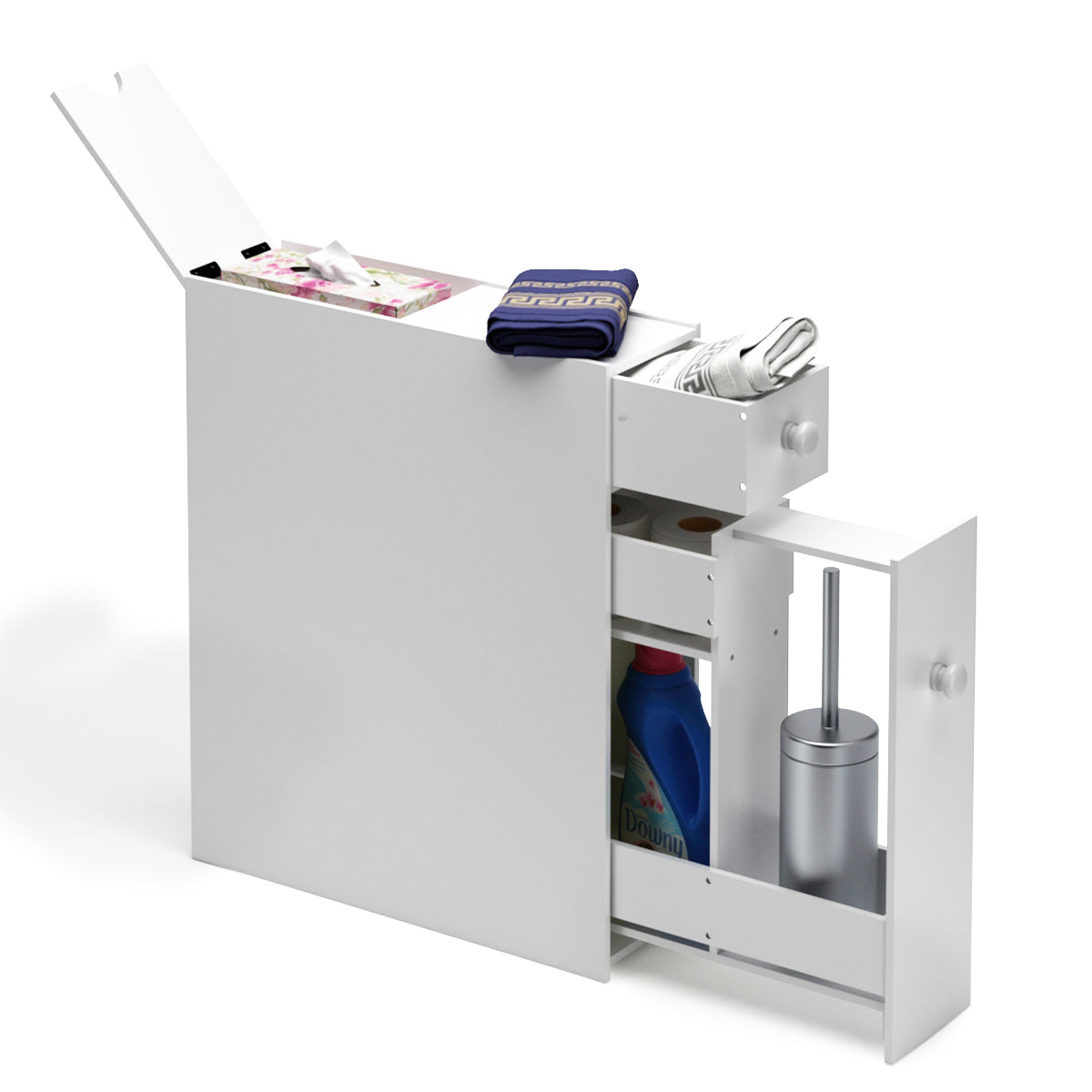 NNECW Freestanding  Slim Bathroom Storage Cabinet with Slide-out Drawers for Small/ Narrow Bathroom-White