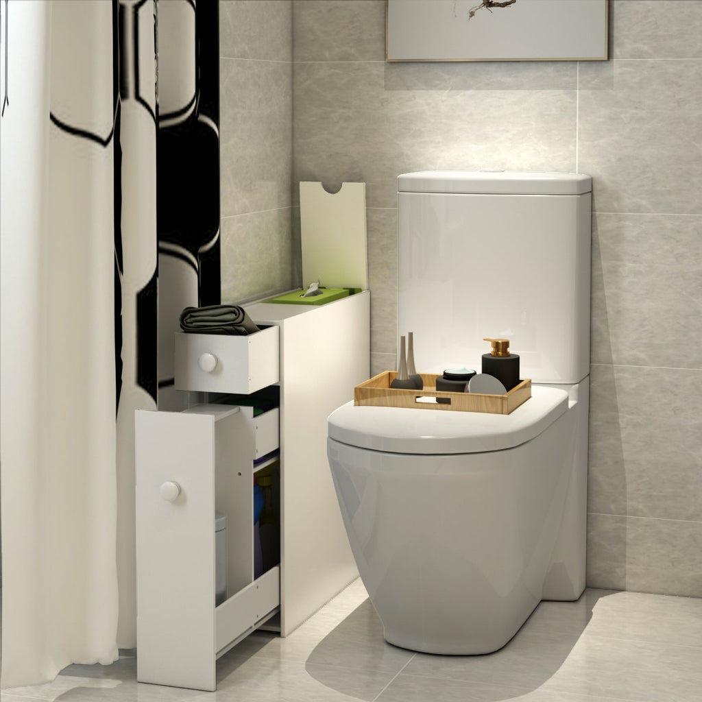 NNECW Freestanding  Slim Bathroom Storage Cabinet with Slide-out Drawers for Small/ Narrow Bathroom-White