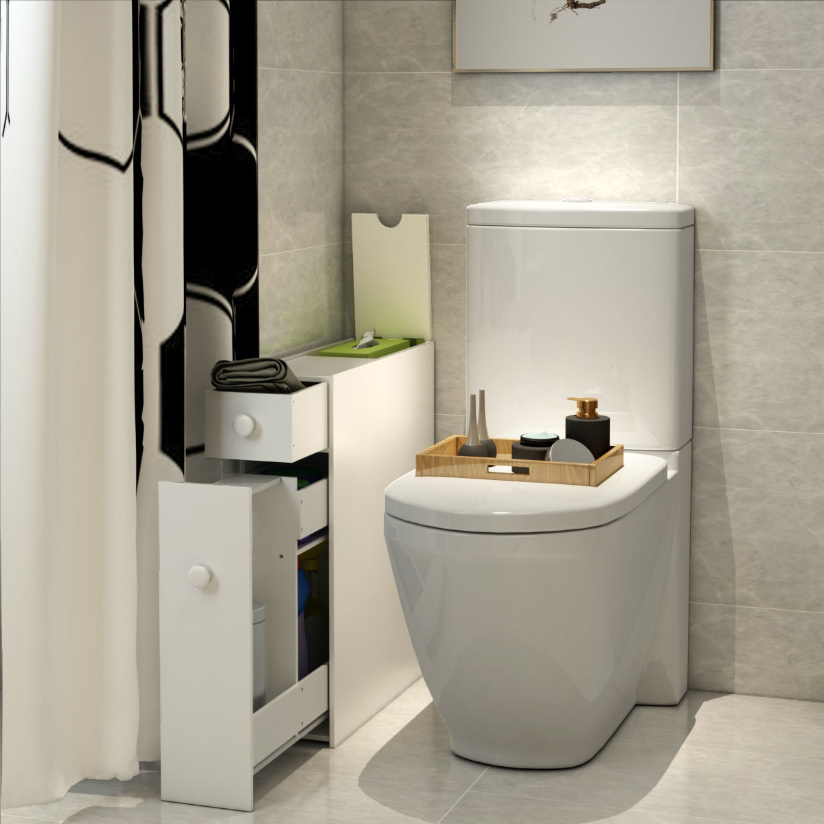 NNECW Freestanding  Slim Bathroom Storage Cabinet with Slide-out Drawers for Small/ Narrow Bathroom-White