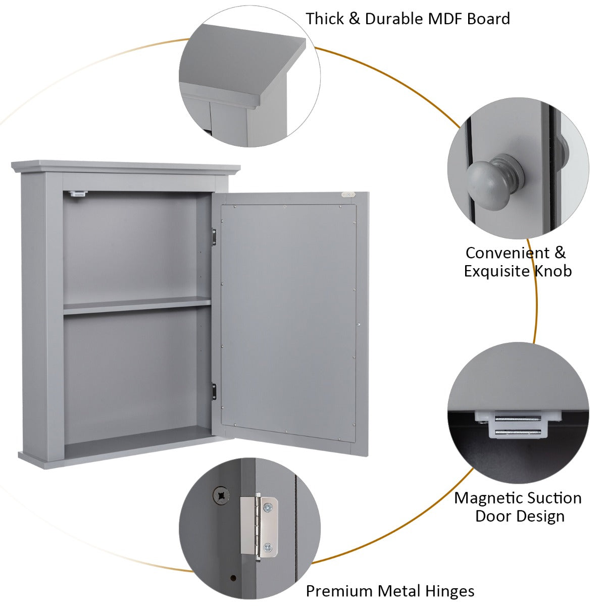 NNECW Cabinet with Height-adjustable Shelf for Bathroom/Hallway-Grey