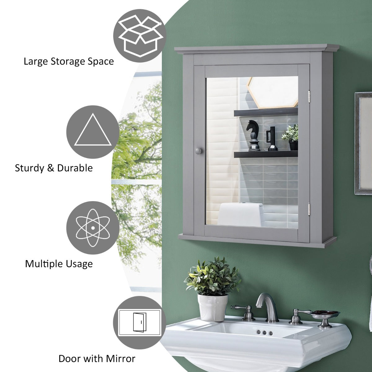 NNECW Cabinet with Height-adjustable Shelf for Bathroom/Hallway-Grey