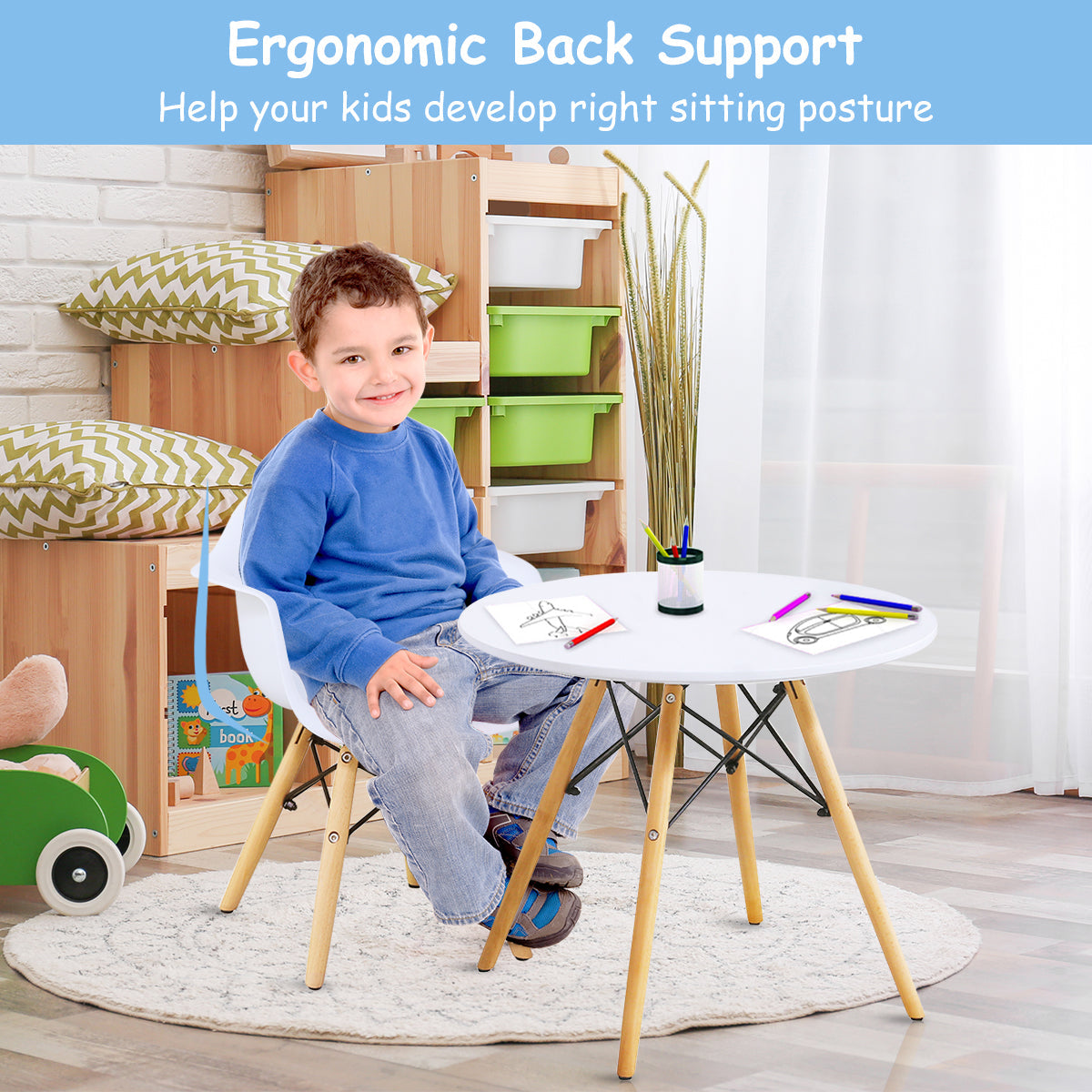 NNECW 3-Piece Kids Table and 2 Chairs Set for Learning & Activity & Dining