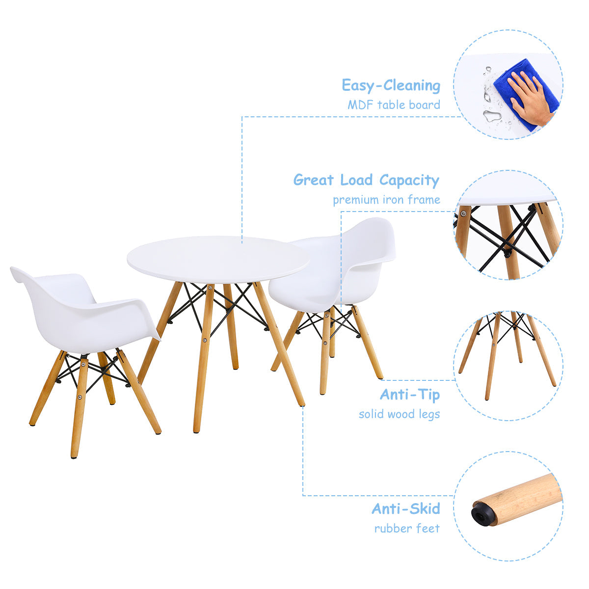 NNECW 3-Piece Kids Table and 2 Chairs Set for Learning & Activity & Dining