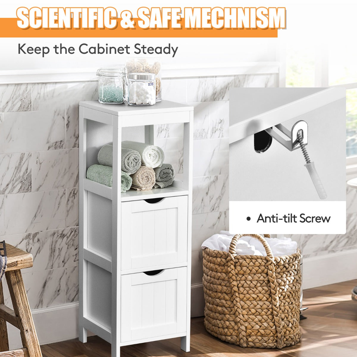 NNECW Freestanding Bathroom Floor Cabinet with 2 Removable Drawers