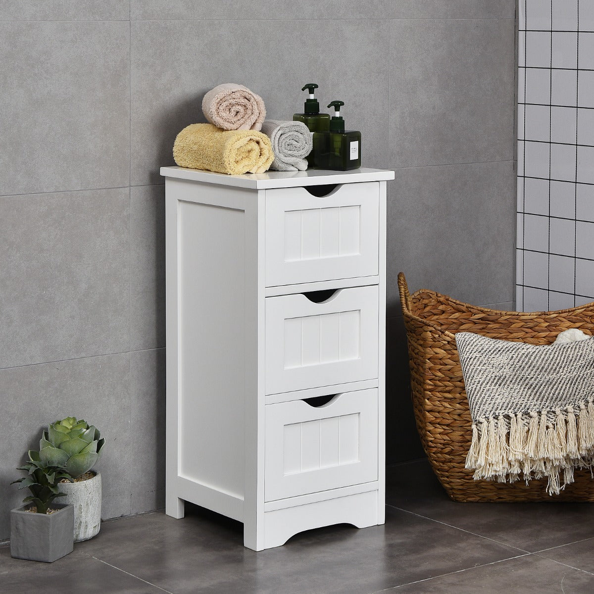 NNECW Bathroom Floor Cabinet with 3 Drawers & Anti-Toppling Kit