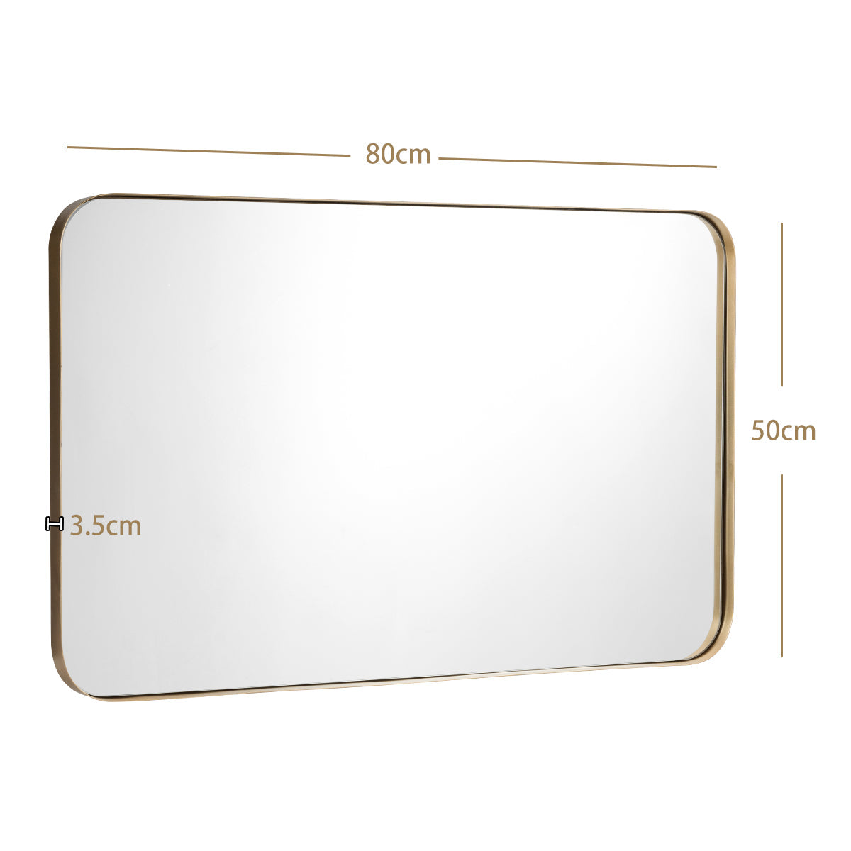 NNECW Bathroom Wall Mirror with Rounded Corner for Washroom-Golden