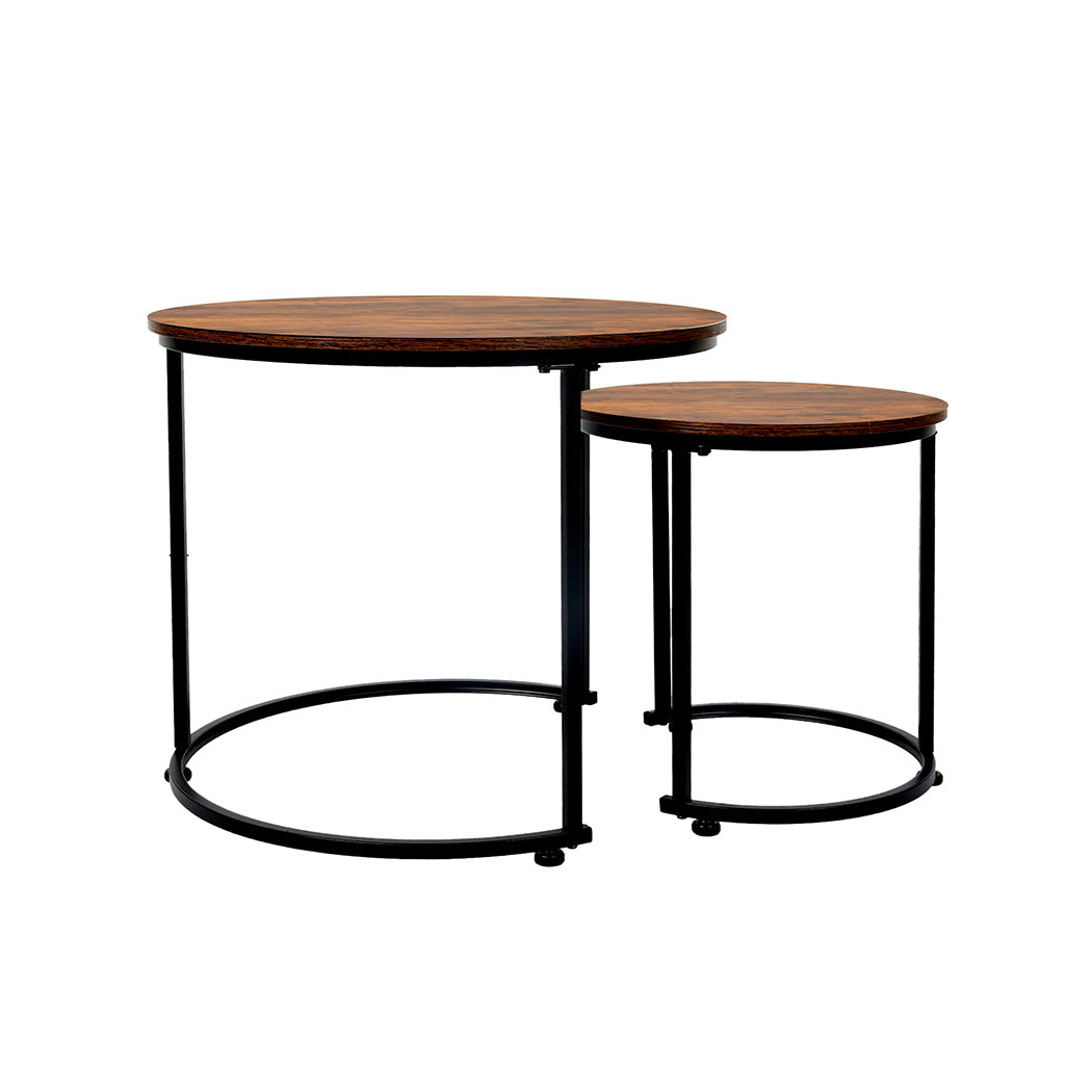 Levede Round Nesting Table Coffee Table Wood Side Table