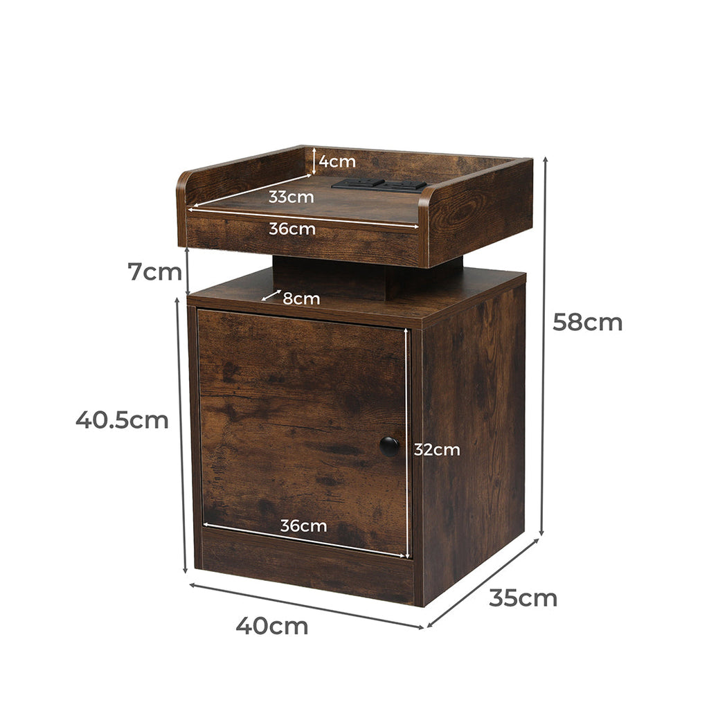 Levede Bedside Table USB Charger Outlet RGB Oak
