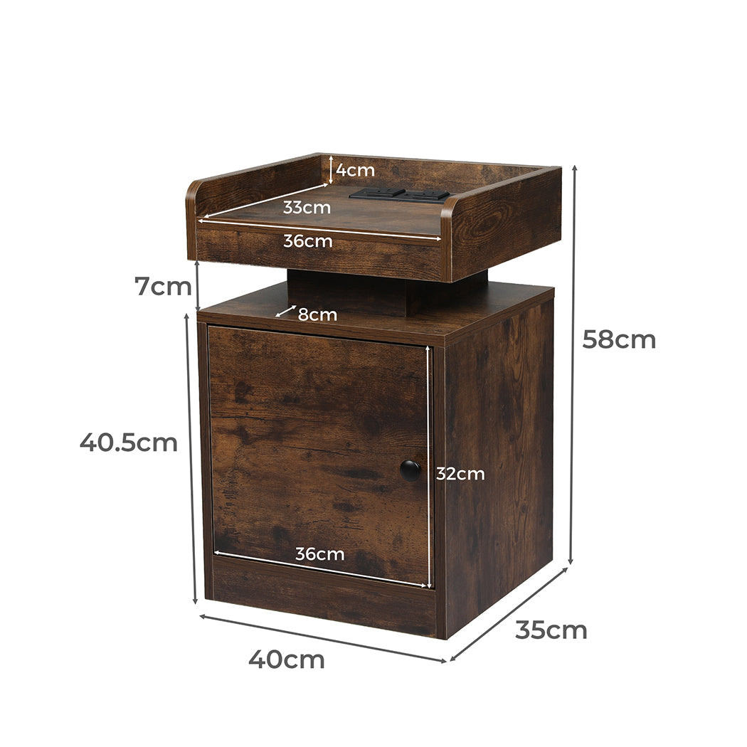 Levede Bedside Table USB Charger Outlet RGB Oak