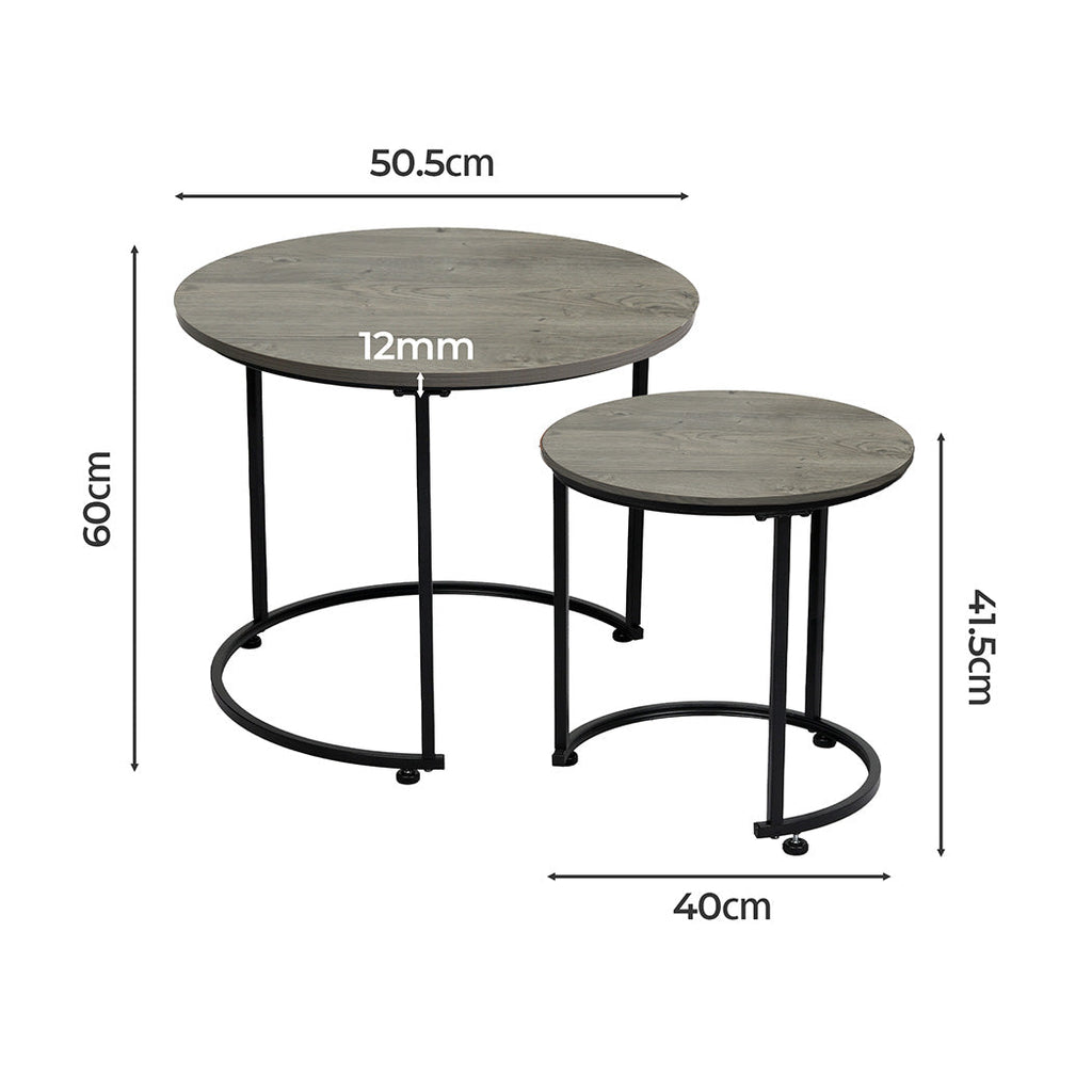 Levede Round Nesting Table Coffee Table Wood Side Table
